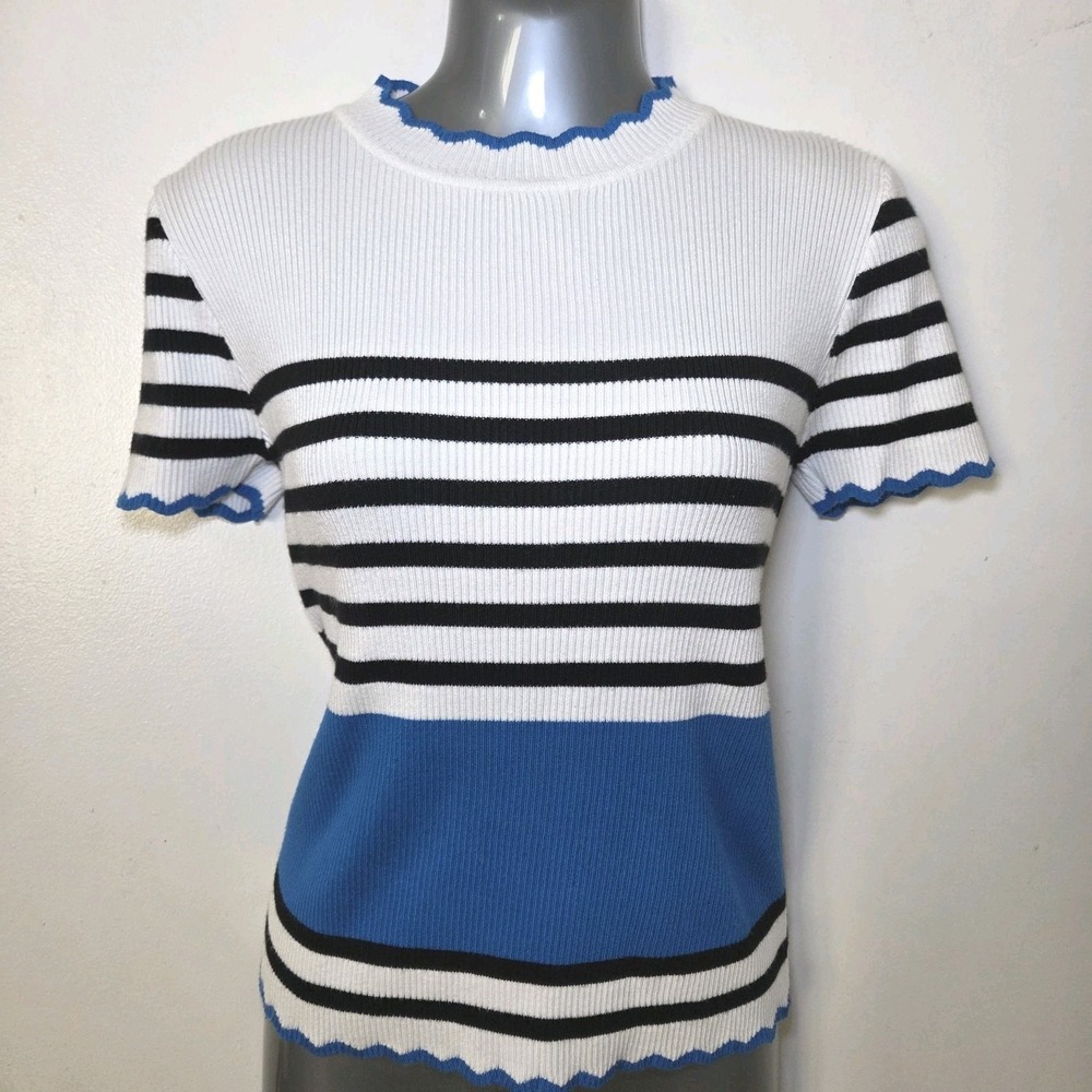 Jon & Anna Contemporary‎ Striped Rib Knit Short Sleeve Sweater Top M